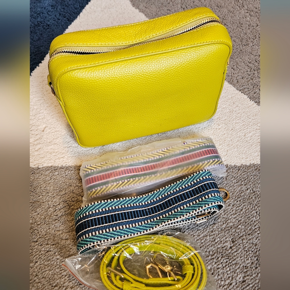 Pom Pom London City crossbody leather bag lime green